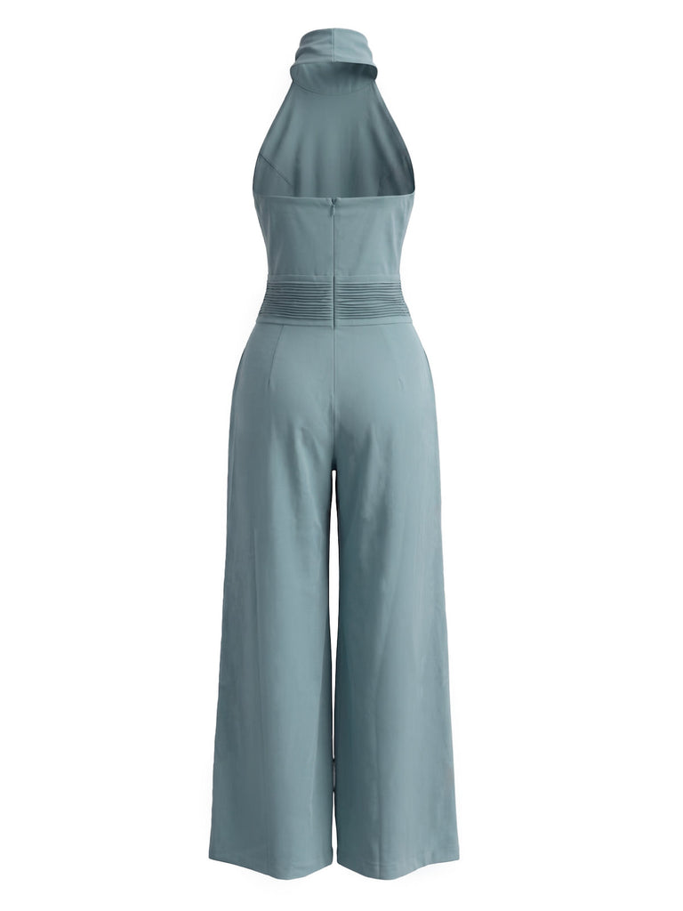 Blauer 30er Jumpsuit mit Neckholder und offenem Rücken
