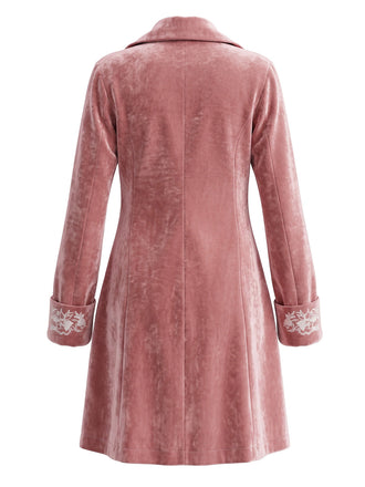 Rosa 50er Samtjacke mit Blumenstickerei und Revers