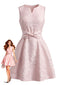 Rosa 60er ärmelloses Jacquard-A-Linien-Kleid mit Schleife