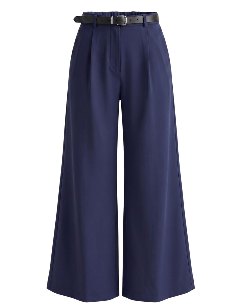Dunkelblaue 60er Marlenehose mit Gürtel und hoher Taille