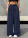 Dunkelblaue 60er Marlenehose mit Gürtel und hoher Taille