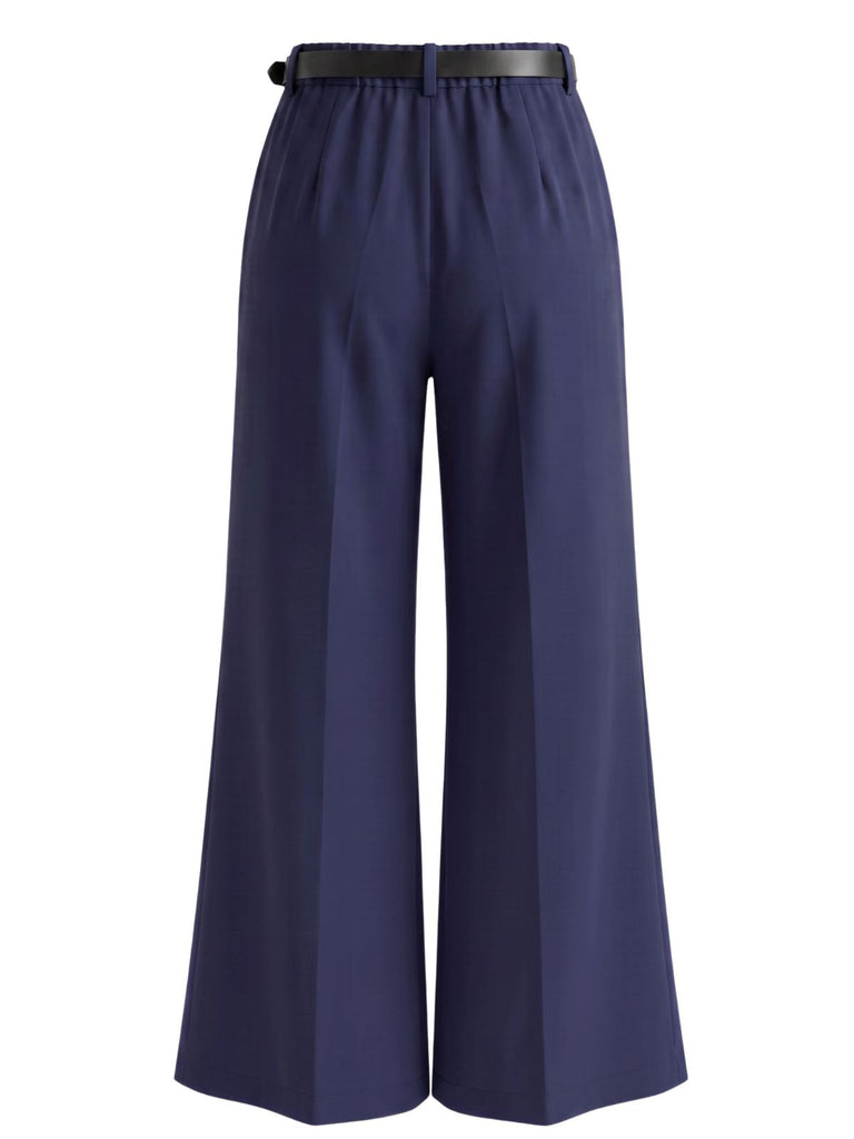 Dunkelblaue 60er Marlenehose mit Gürtel und hoher Taille