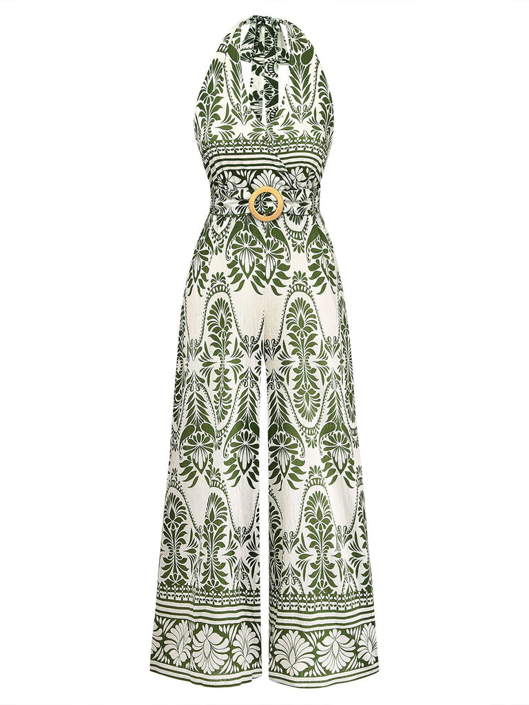 Grüner 40er Jumpsuit mit Neckholder und offenem Rücken
