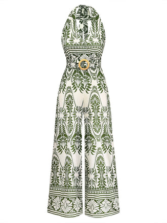 Grüner 40er Jumpsuit mit Neckholder und offenem Rücken