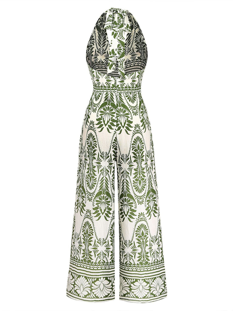 Grüner 40er Jumpsuit mit Neckholder und offenem Rücken
