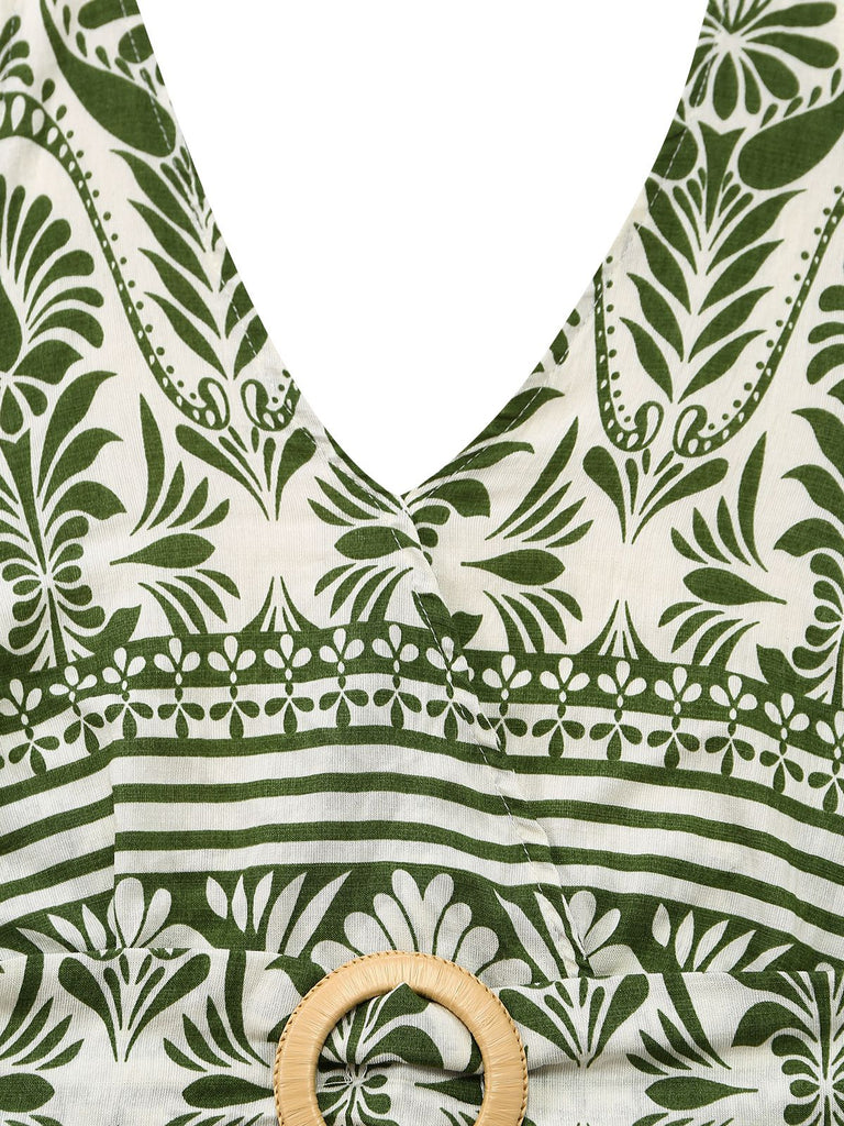 Grüner 40er Jumpsuit mit Neckholder und offenem Rücken