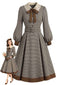 [Vorverkauf] Hellbraunes 50er Hahnentrittkleid mit Schluppe und Gürtel