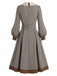 Hellbraunes 50er Hahnentrittkleid mit Schluppe und Gürtel