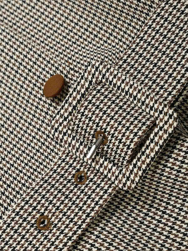 Hellbraunes 50er Hahnentrittkleid mit Schluppe und Gürtel