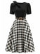 50er Puffärmelkleid mit kariertem Rockteil und Schleifen-Cut-out