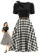 50er Puffärmelkleid mit kariertem Rockteil und Schleifen-Cut-out