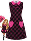 [Vorverkauf] Schwarz-rosa 60er Kleid mit Karos und Peter-Pan-Kragen