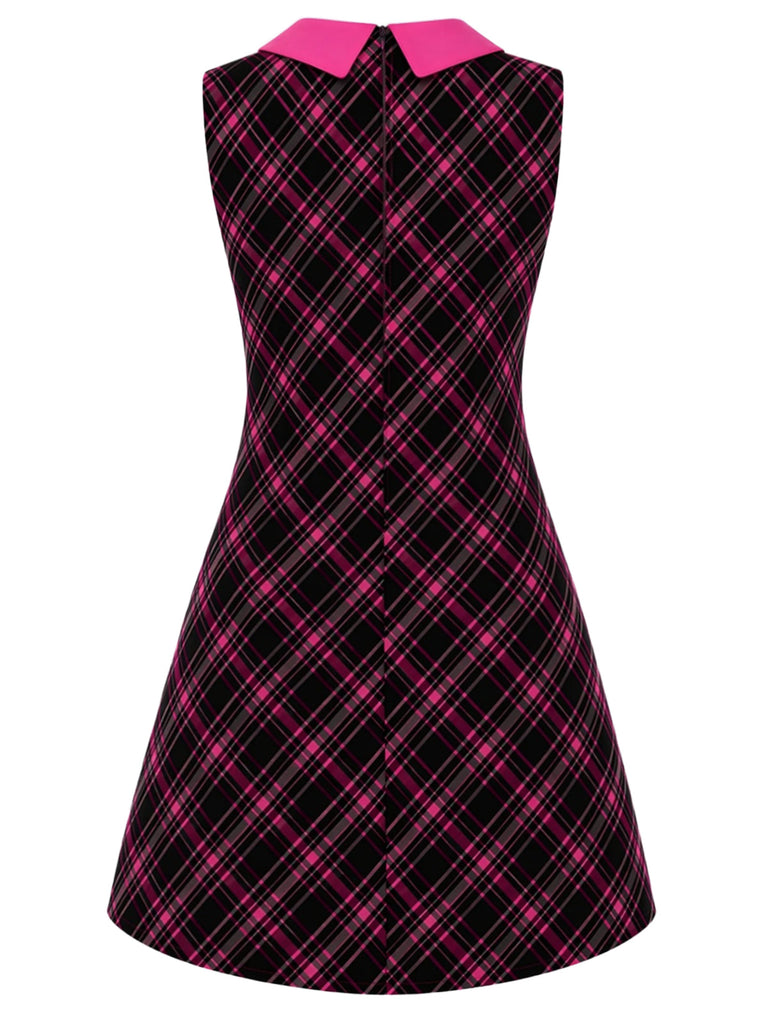 Schwarz-rosa 60er Kleid mit Karos und Peter-Pan-Kragen
