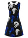Schwarzes 60er Kleid mit Peter-Pan-Kragen und Print