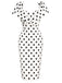 Weißes 60er Bleistiftkleid mit Polka-Dots und Umschlagkragen
