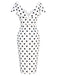 Weißes 60er Bleistiftkleid mit Polka-Dots und Umschlagkragen