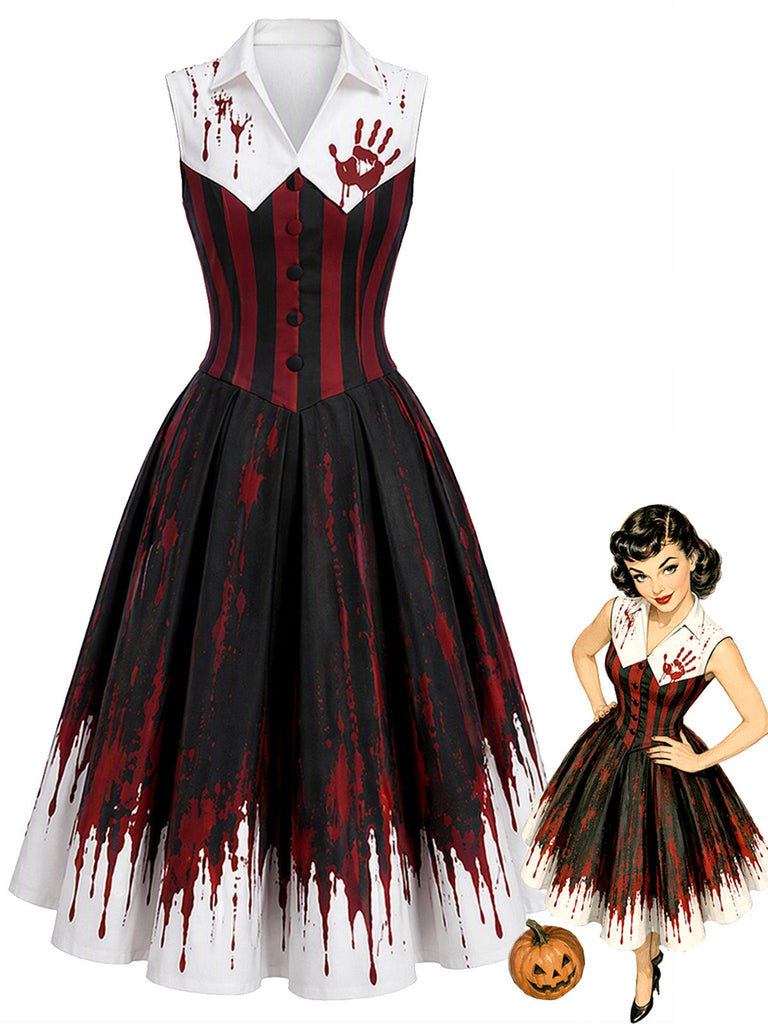 60er Swingkleid mit blutigem Handabdruck-Print