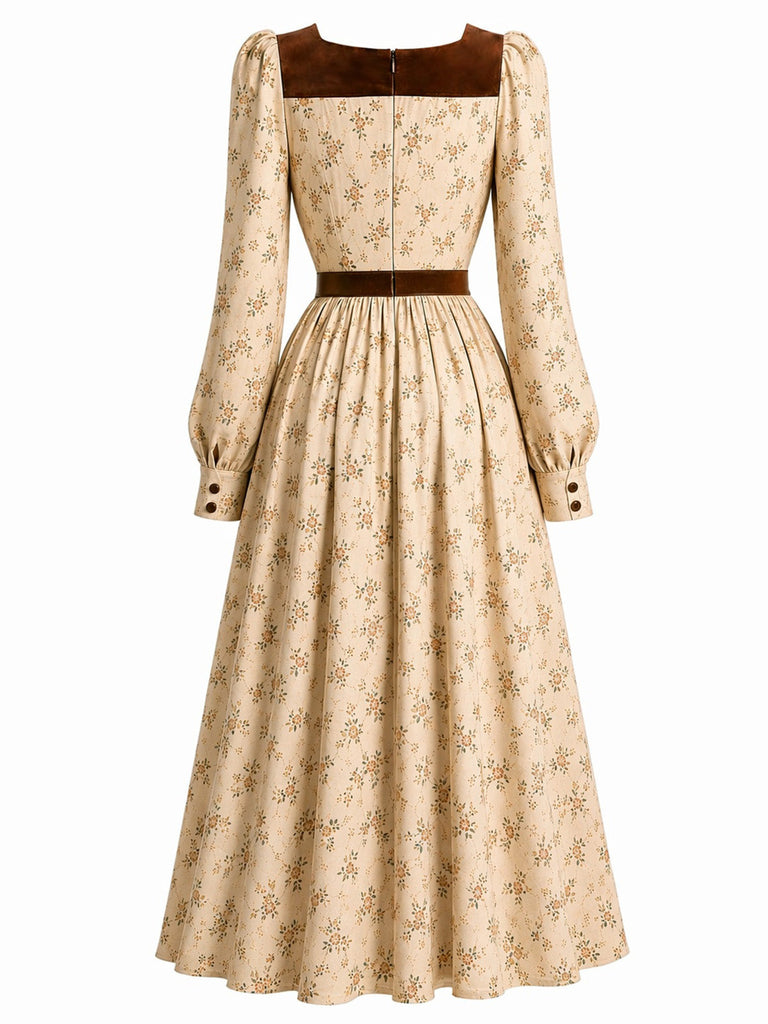 30er Herzausschnitt-Kleid mit Samtbesatz und Blumen