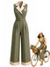 30er Ärmelloses Jumpsuit mit Reverskragen und Knopf