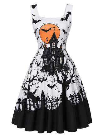 [Vorverkauf] 50er Halloweenkleid mit Spukhaus-Fledermausprint