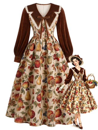 50er Swingkleid mit Früchte-Print und Chelsea-Kragen