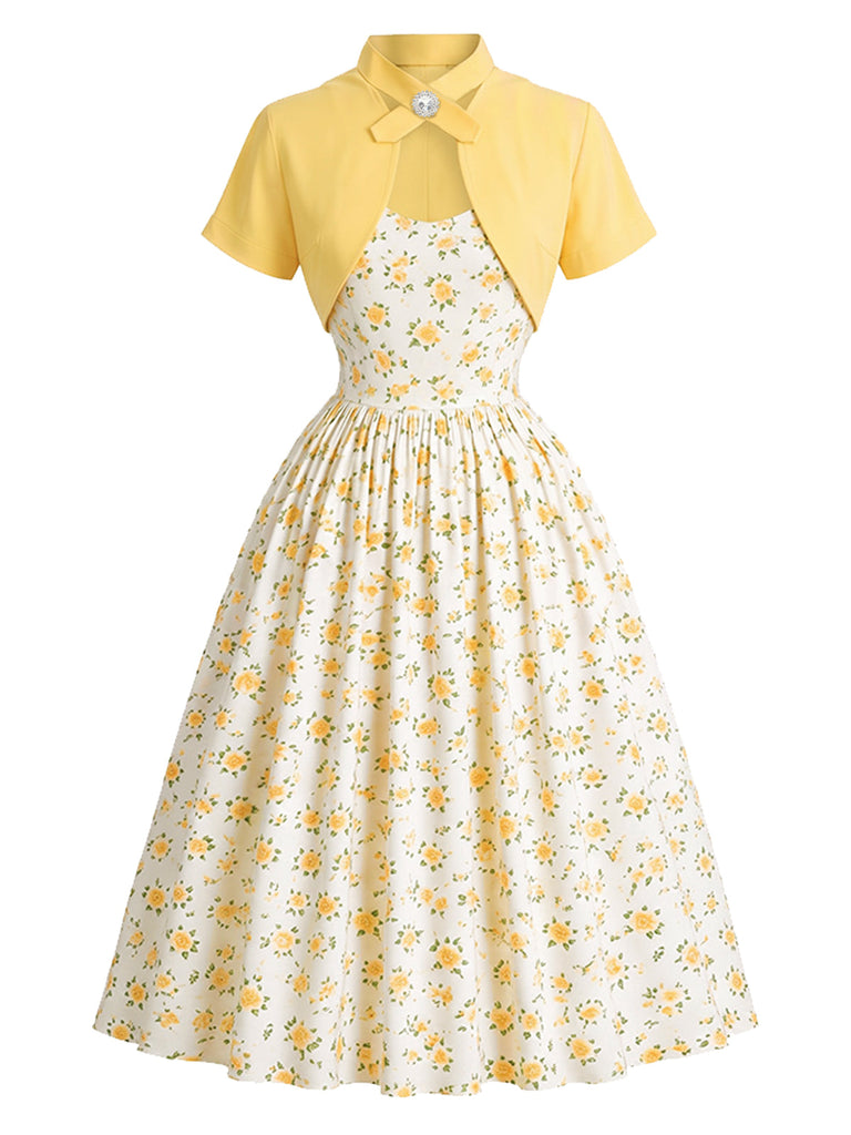 Hellgelbes 50er Swingkleid & Bolero mit Blumen
