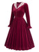 50er Samt-Midikleid mit Spitzenkragen und Rüschenärmeln