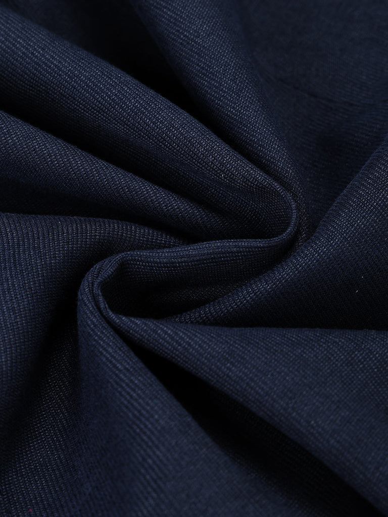 Dunkelblaues 50er Blazer-Bleistiftkleid mit Rüschenkragen