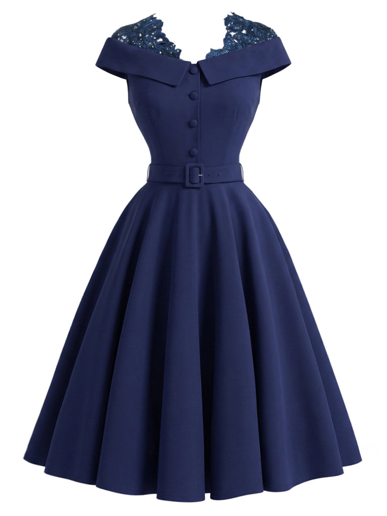50er Kleid mit Spitzen-Patchwork und Carmen-Ausschnitt