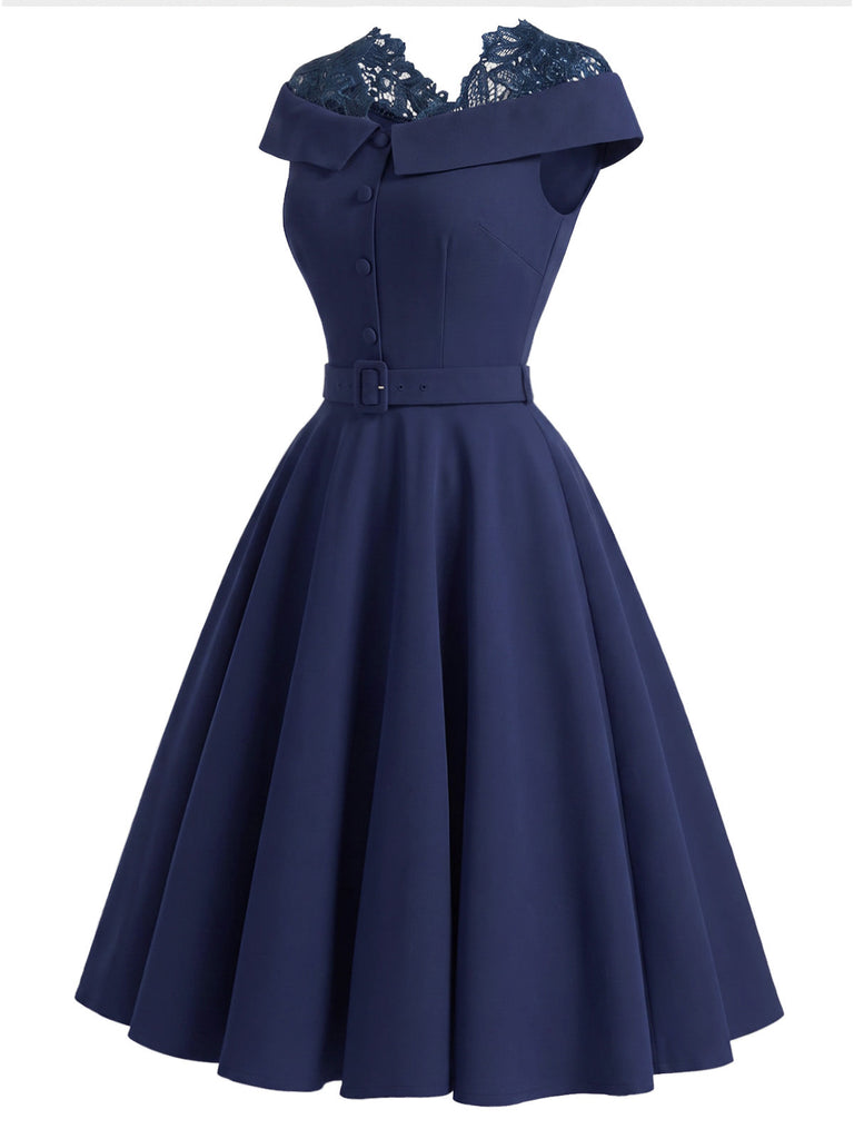 50er Kleid mit Spitzen-Patchwork und Carmen-Ausschnitt