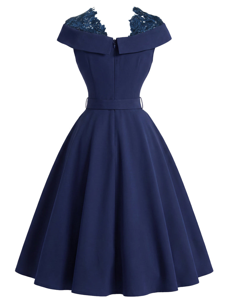 50er Kleid mit Spitzen-Patchwork und Carmen-Ausschnitt
