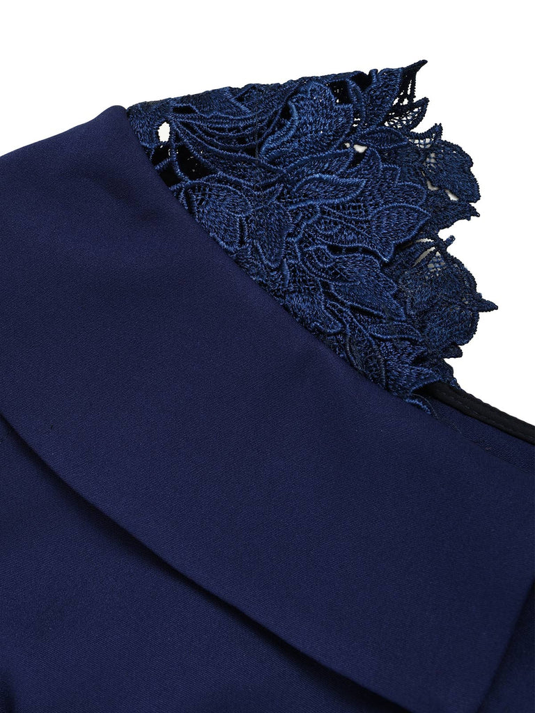 50er Kleid mit Spitzen-Patchwork und Carmen-Ausschnitt