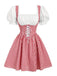 Rot-weißes 50er Gingham-Kleid mit Raffungen und Schnürung