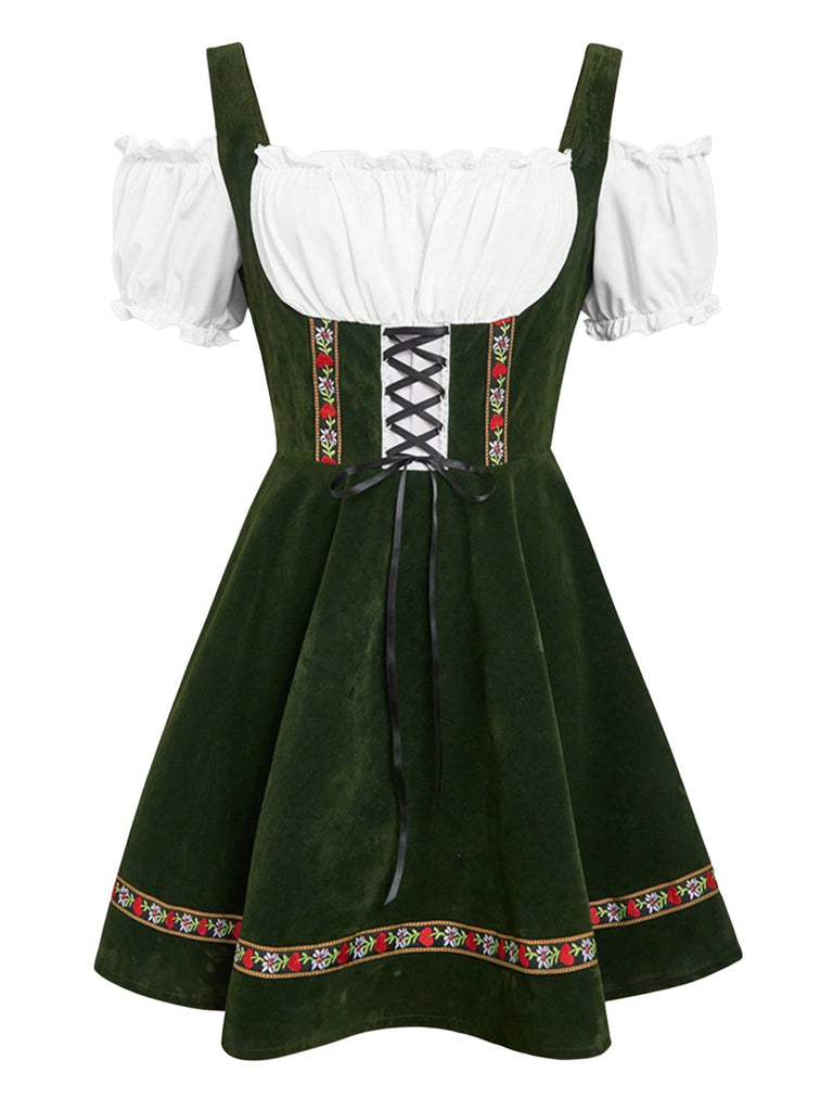 50er Oktoberfest-Dirndl-Set mit Blumen und Puffärmeln