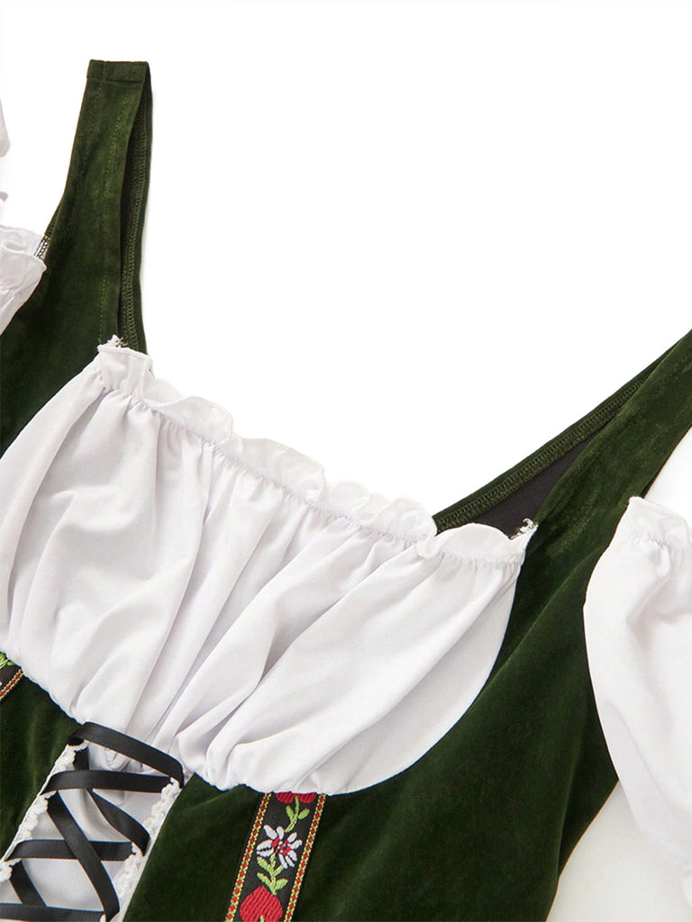 50er Oktoberfest-Dirndl-Set mit Blumen und Puffärmeln