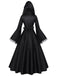 Schwarzes 70er Hexenkleid mit Kapuze und Mittelalter-Look