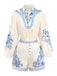 50er Set aus Langarmtop & Shorts mit Porzellan-Blumenprint