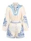 50er Set aus Langarmtop & Shorts mit Porzellan-Blumenprint