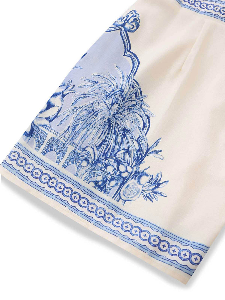 50er Set aus Langarmtop & Shorts mit Porzellan-Blumenprint
