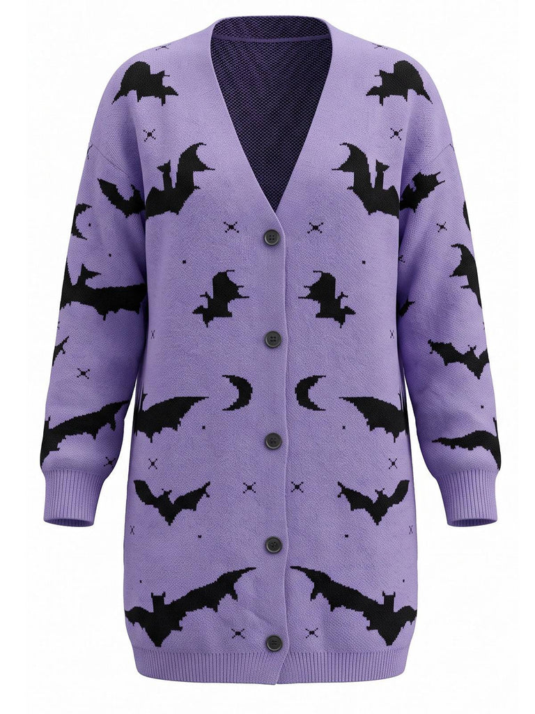 70er Halloween Cardigan mit Fledermaus und Mond
