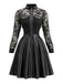 Schwarzes 80er Lederkleid mit Spitze und langen Ärmeln
