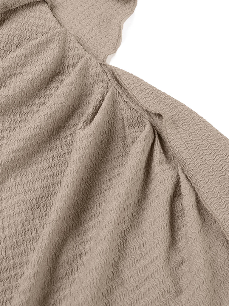 Khaki 70er Kapuzen-Maxikleid mit Wasserfallausschnitt und Schlitz