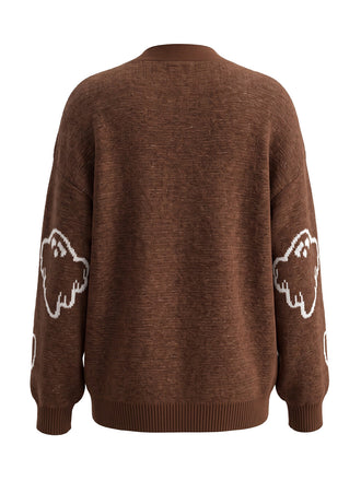 70er Halloween-Strick-Cardigan mit Geister-Print und Knopfleiste