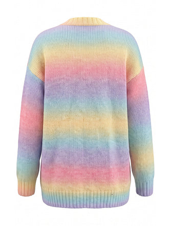 80er Zopfstrickjacke mit pastellfarbenem Regenbogenverlauf