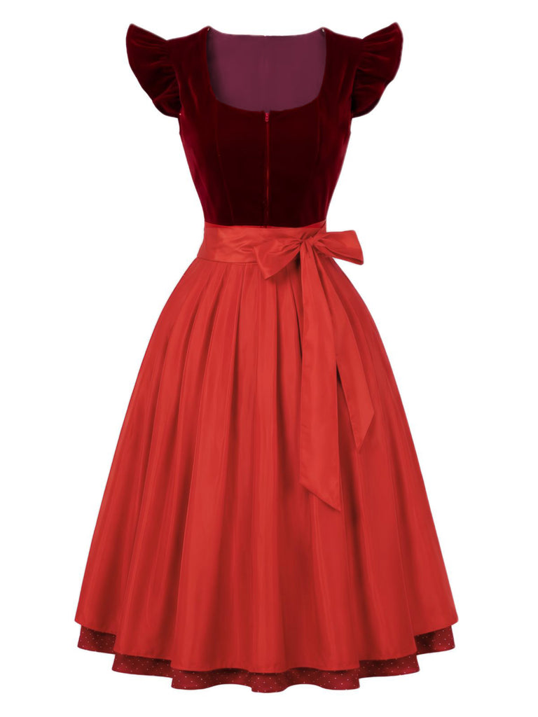 Rotes 50er Oktoberfest-Dirndl-Set mit Polka-Dot-Kleid und Schürze