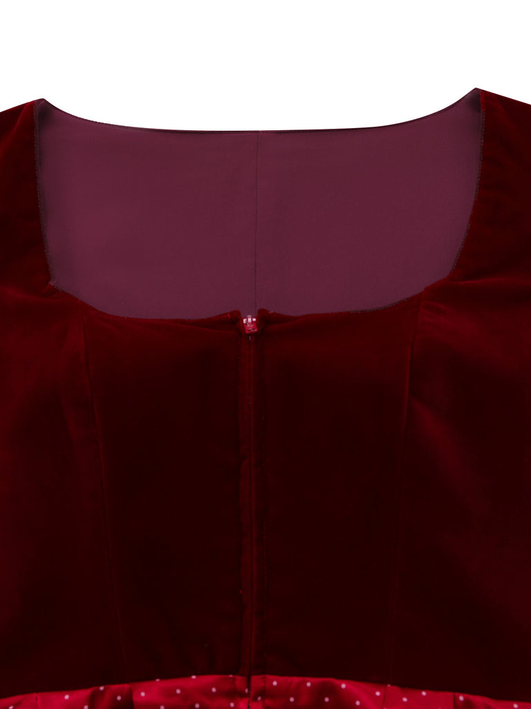 Rotes 50er Oktoberfest-Dirndl-Set mit Polka-Dot-Kleid und Schürze