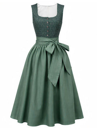 Grünes 50er Oktoberfest-Dirndl-Set mit Blumenmuster und Schürze