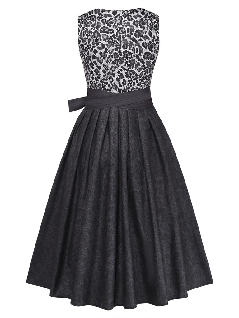 Schwarzes 50er Oktoberfest-Dirndl-Set mit Leopardenmuster und Schürze