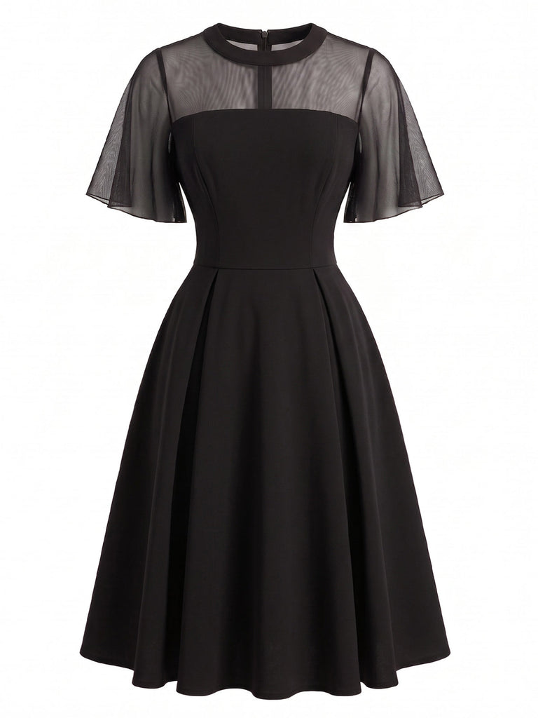 50er Netz-Swingkleid mit Flatterärmel und transparent