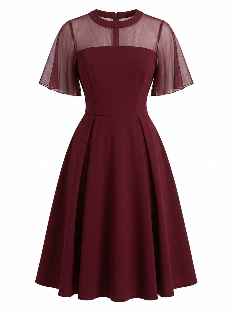 50er Netz-Swingkleid mit Flatterärmel und transparent